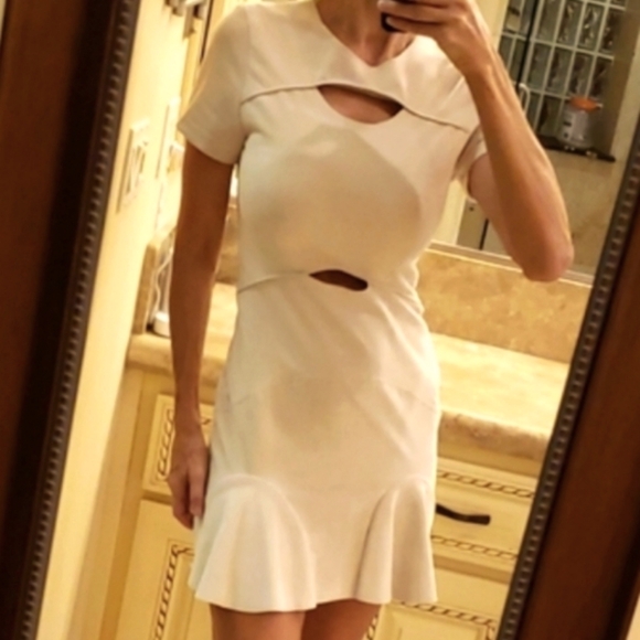 Bebe beige faux suede flirty cutout dress, XS - Picture 2 of 16